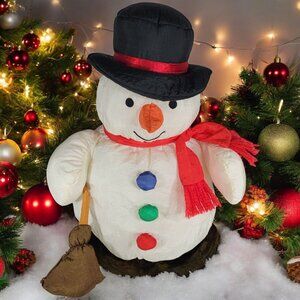 Vintage Parachute Puffy Nylon Snowman Frosty Puffalump Christmas Decor Plush 12"
